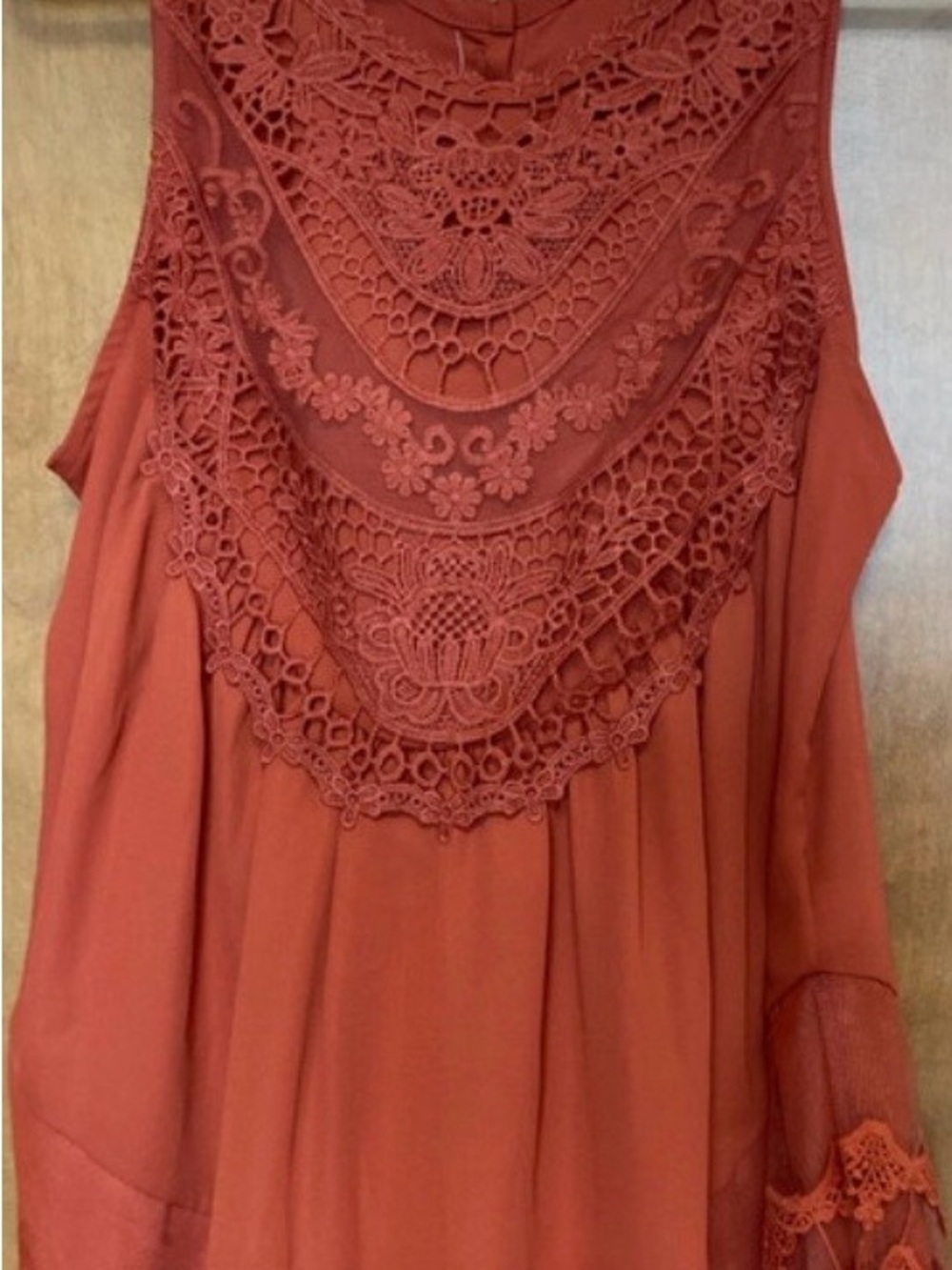 Ami Burnt Orange Crochet Yoke Sleeveless Camisole